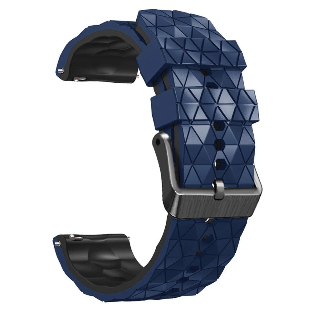 For Samsung Galaxy Watch3 45mm / Huawei Watch GT 3 Pro 46mm Football Texture 22mm Watch Band Dual Color Silicone Sports Wrist Strap - Dark Blue / Black - 3