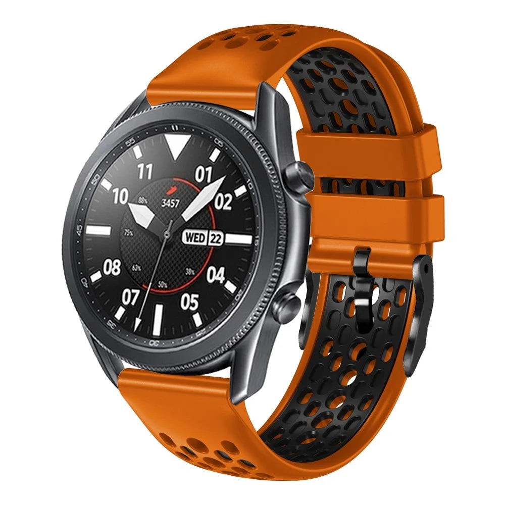 For Samsung Galaxy Watch3 45mm / Huawei Watch GT 3 Pro 46mm Watch Band 22mm Dual Color Silicone Wrist Strap with Five Rows Holes - Orange / Black - 2