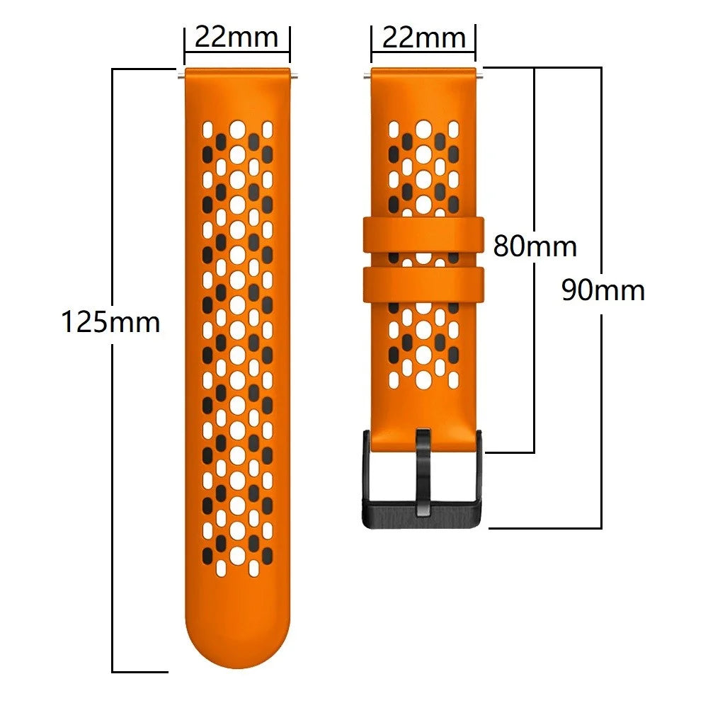 For Samsung Galaxy Watch3 45mm / Huawei Watch GT 3 Pro 46mm Watch Band 22mm Dual Color Silicone Wrist Strap with Five Rows Holes - Orange / Black - 5