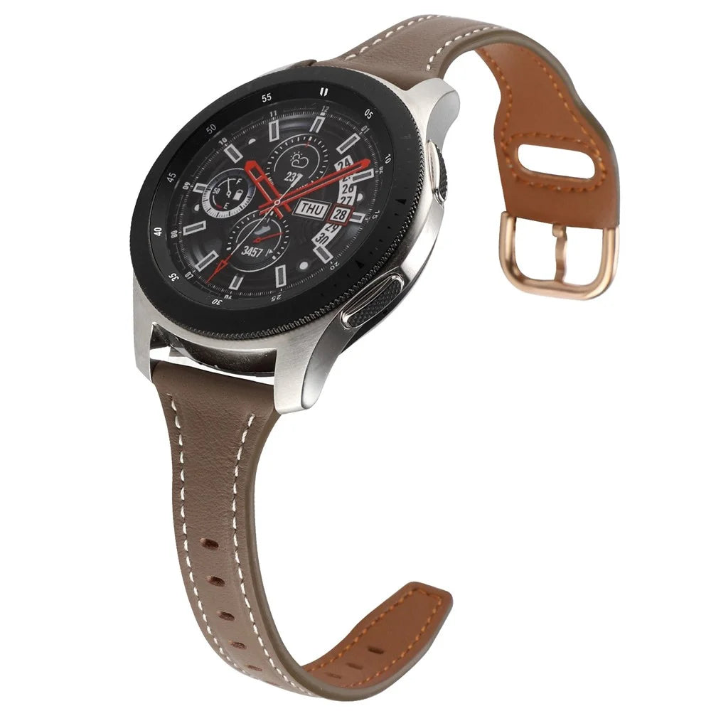 For Samsung Galaxy Watch3 45mm / Huawei Watch GT 3 Pro 46mm Genuine Leather Watch Strap 22mm T-Shaped Replacement Band - Grey Brown - 2