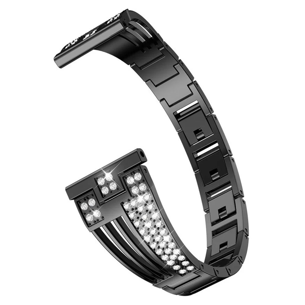 For Samsung Galaxy Watch3 45mm / Gear S3 Frontier / Gear S3 Classic / Huawei Watch GT3 Pro Rhinestones Decor Metal Strap 22mm Universal Watch Band - Black - 1