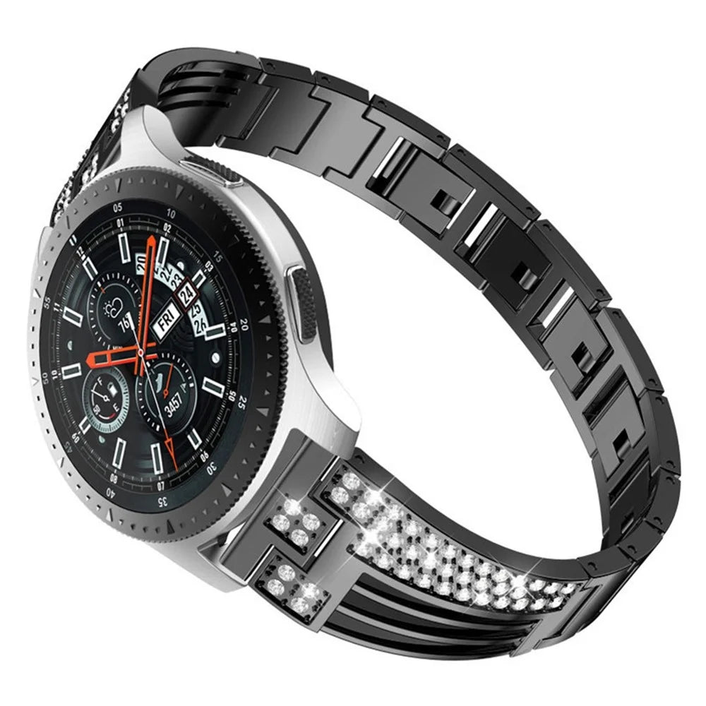 For Samsung Galaxy Watch3 45mm / Gear S3 Frontier / Gear S3 Classic / Huawei Watch GT3 Pro Rhinestones Decor Metal Strap 22mm Universal Watch Band - Black - 3