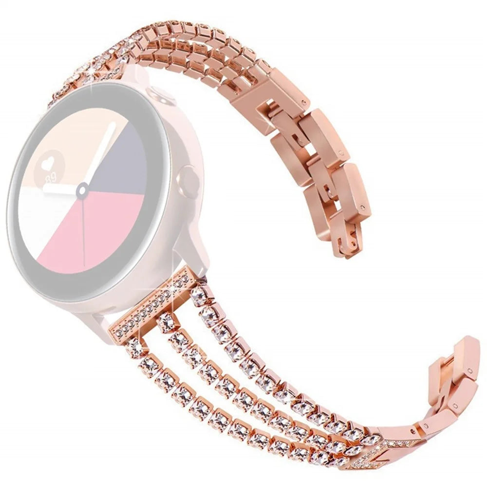 For Samsung Galaxy Watch3 45mm / Gear S3 Frontier / Gear S3 Classic / Huawei Watch GT3 Pro 3 Chains Rhinestones Decor Metal Band 22mm Universal Watch Strap - Rose Gold - 1