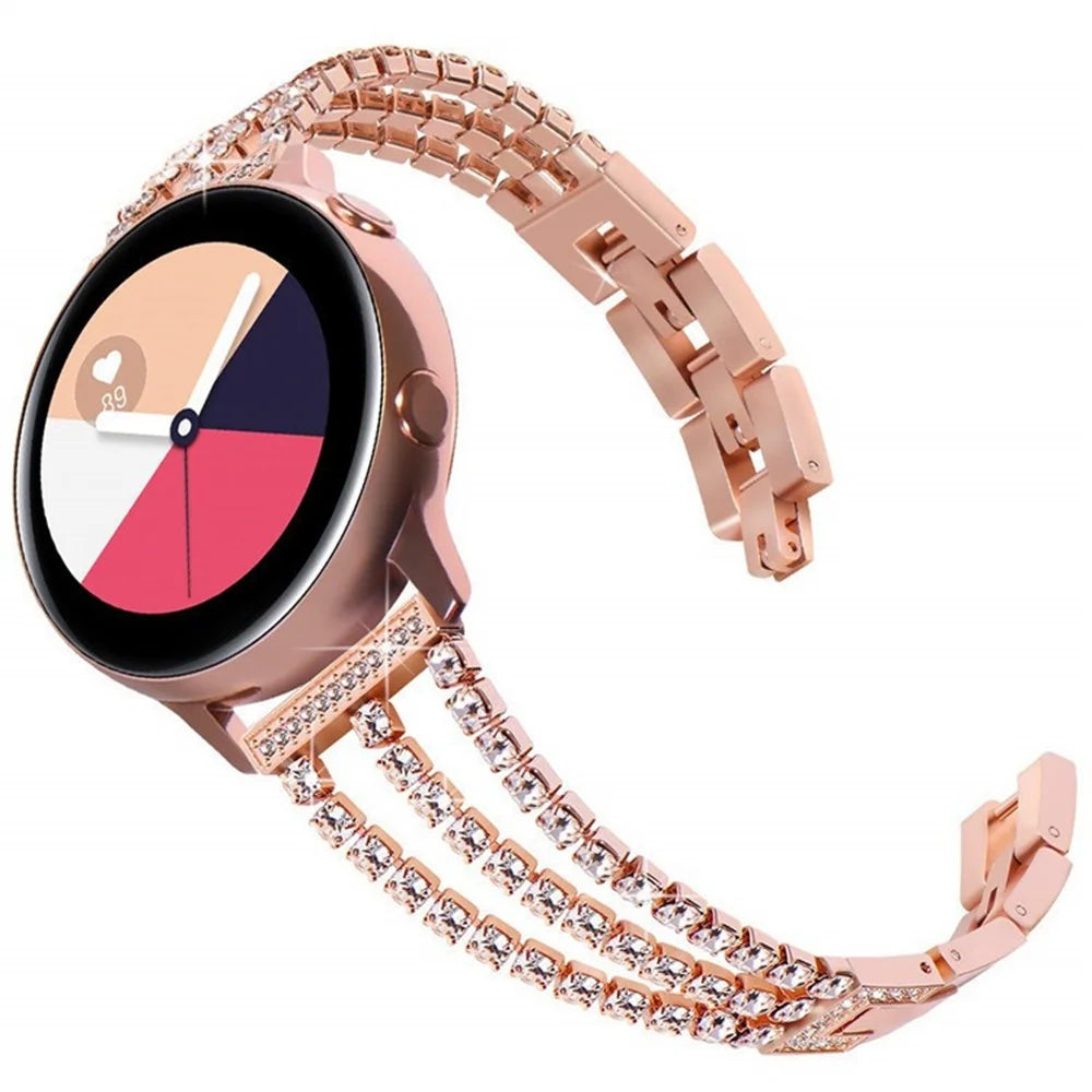 For Samsung Galaxy Watch3 45mm / Gear S3 Frontier / Gear S3 Classic / Huawei Watch GT3 Pro 3 Chains Rhinestones Decor Metal Band 22mm Universal Watch Strap - Rose Gold - 2