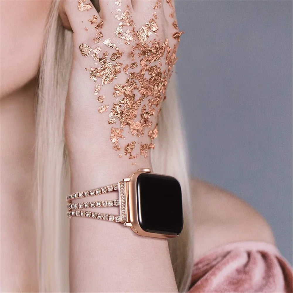 For Samsung Galaxy Watch3 45mm / Gear S3 Frontier / Gear S3 Classic / Huawei Watch GT3 Pro 3 Chains Rhinestones Decor Metal Band 22mm Universal Watch Strap - Rose Gold - 4