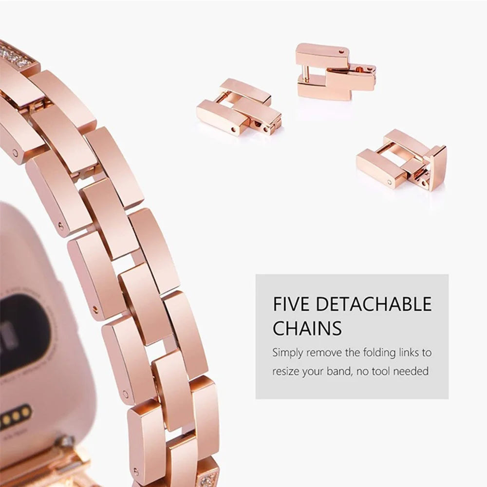 For Samsung Galaxy Watch3 45mm / Gear S3 Frontier / Gear S3 Classic / Huawei Watch GT3 Pro 3 Chains Rhinestones Decor Metal Band 22mm Universal Watch Strap - Rose Gold - 5