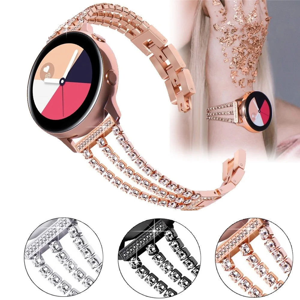 For Samsung Galaxy Watch3 45mm / Gear S3 Frontier / Gear S3 Classic / Huawei Watch GT3 Pro 3 Chains Rhinestones Decor Metal Band 22mm Universal Watch Strap - Rose Gold - 6