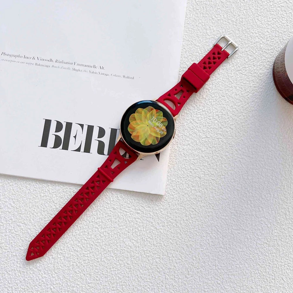 For Samsung Galaxy Watch 5 Pro 45mm / Watch4 Classic 42mm 46mm Breathable Silicone 20mm Tower Design Smart Watch Strap Replacement - Wine Red - 4