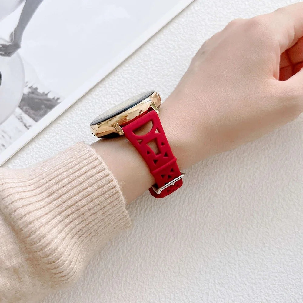 For Samsung Galaxy Watch 5 Pro 45mm / Watch4 Classic 42mm 46mm Breathable Silicone 20mm Tower Design Smart Watch Strap Replacement - Wine Red - 5