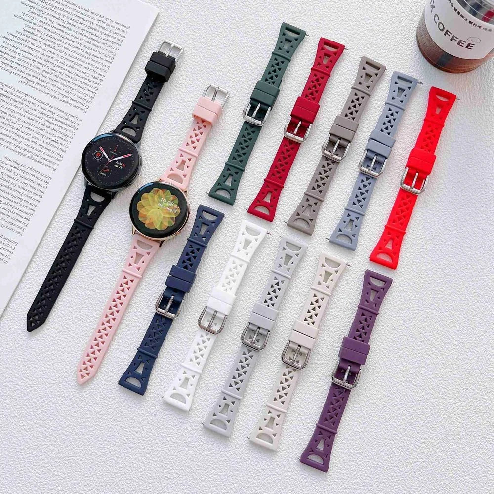 For Samsung Galaxy Watch 5 Pro 45mm / Watch4 Classic 42mm 46mm Breathable Silicone 20mm Tower Design Smart Watch Strap Replacement - Wine Red - 7