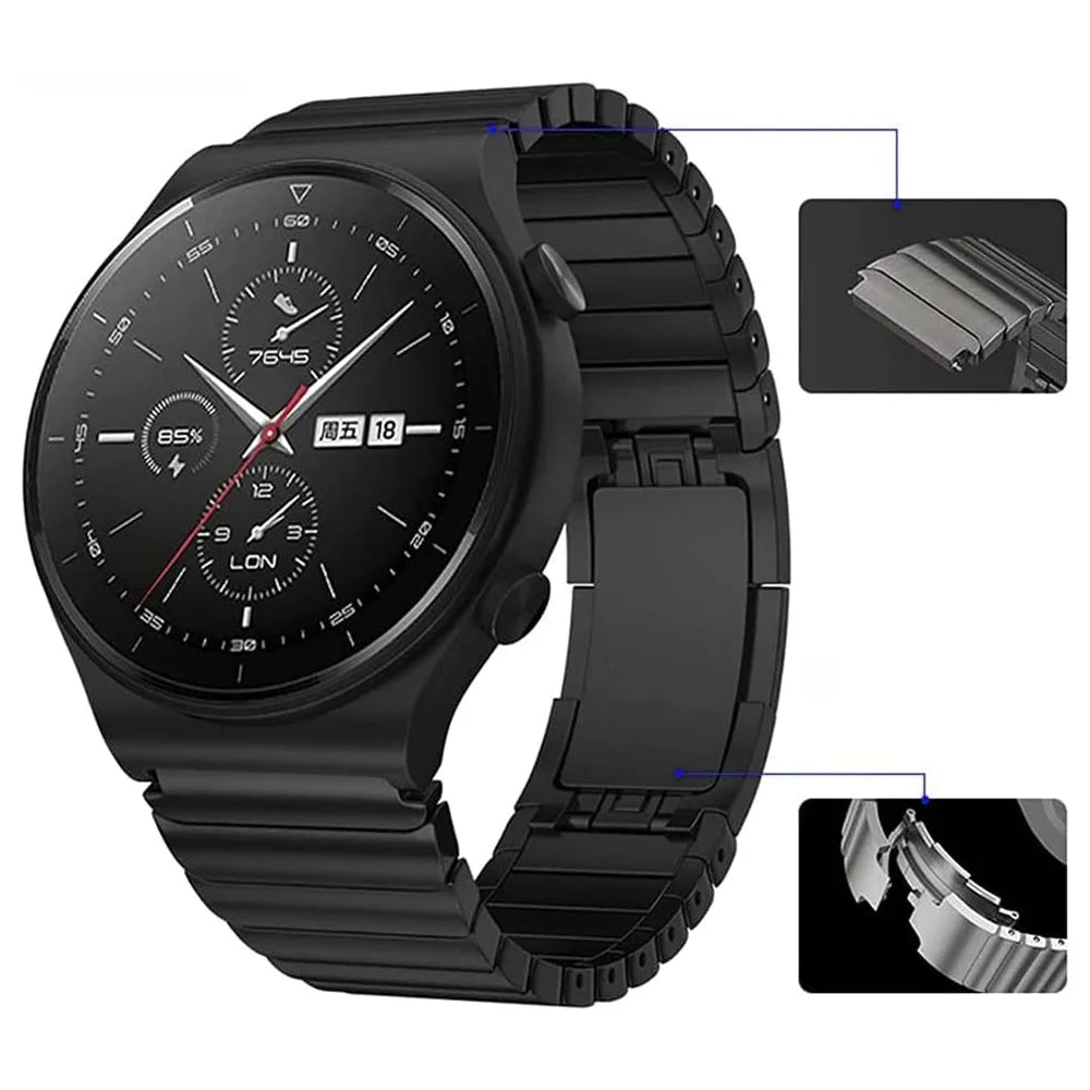 For Huawei Watch GT 2 46mm / Watch GT 3 Pro 46mm Titanium Steel 22mm Smart Watch Band Universal Quick Release Replacement Strap - Black - 7