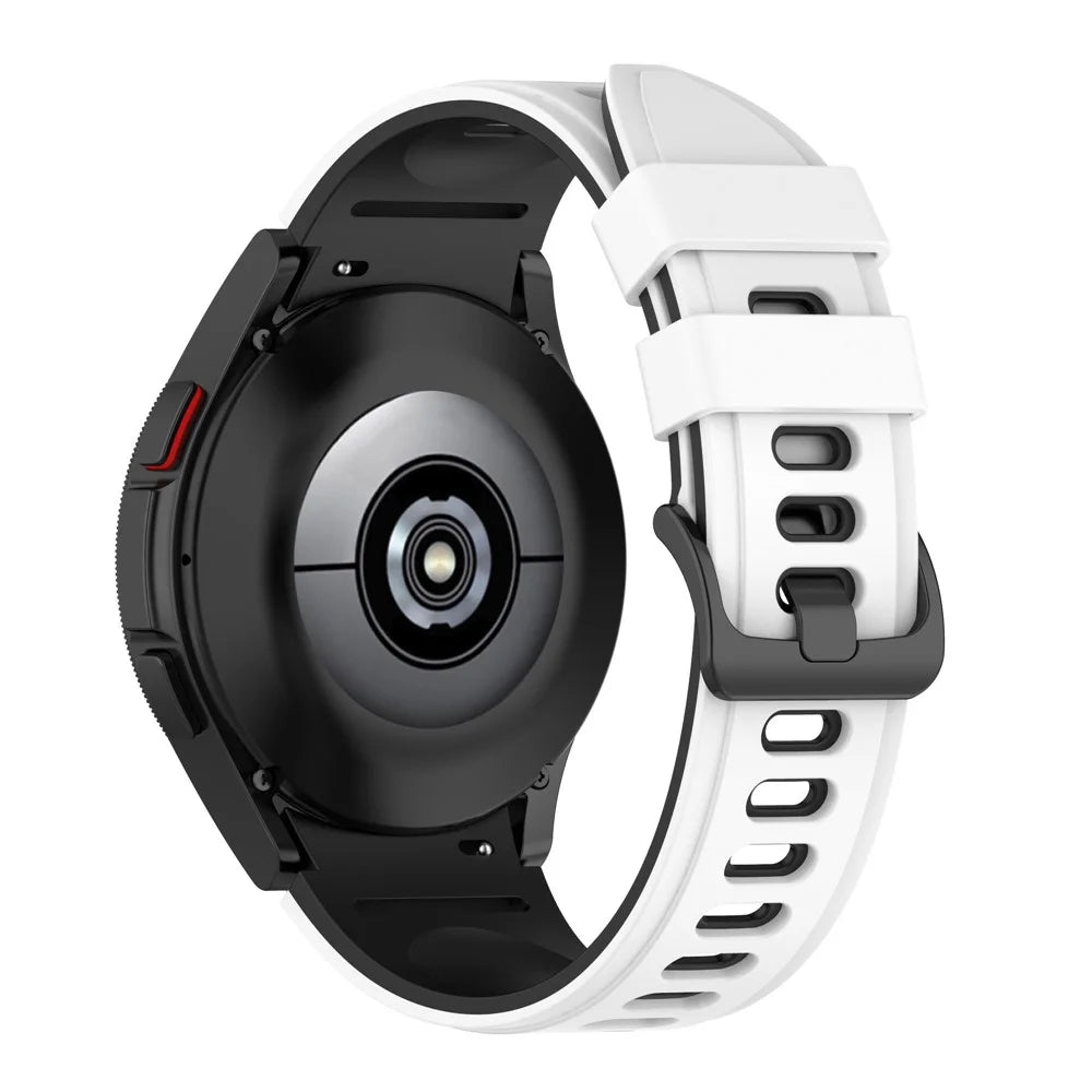 For Samsung Galaxy Watch6 40mm 44mm / Watch6 Classic 43mm 47mm / Watch 5 40mm 44mm / 5 Pro 45mm / Watch4 40mm 44mm Silicone Watch Band Dual Color Replacement Strap - White  /  Black - 1