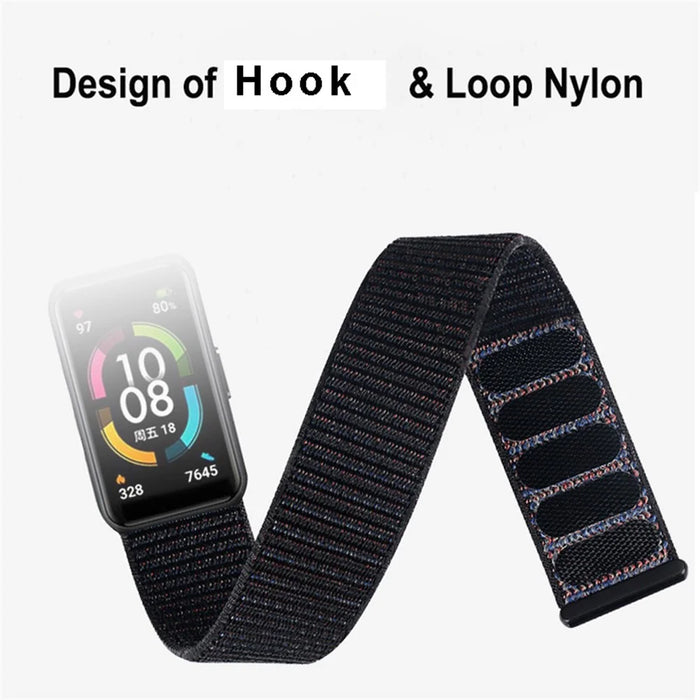 For Huawei Band 7 Nylon Watch Strap Adjustable Loop Fastener Replacement Sport Wrist Band - Charcoal - 3