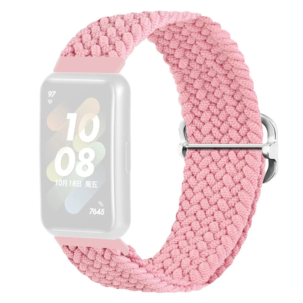For Huawei Band 7 Braided Watch Band Replacement Wrist Strap with Adjustable Buckle - Pink - 1