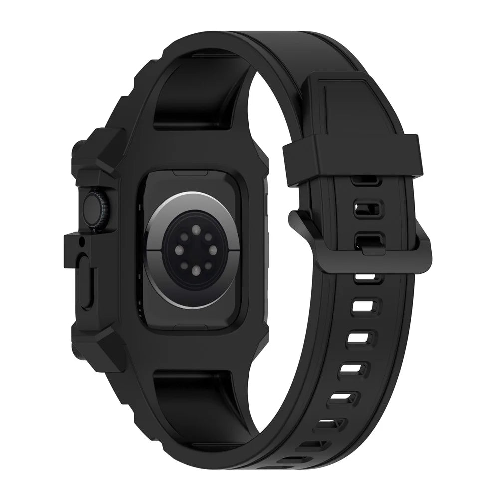 For Apple Watch Series 7 45mm / Series 6 / 5 / 4 / SE 44mm / SE (2022) 44mm / Series 1 / 2 / 3 42mm Silicone Watch Band Anti-Drop Watch Strap Replacement Parts - Black - 1