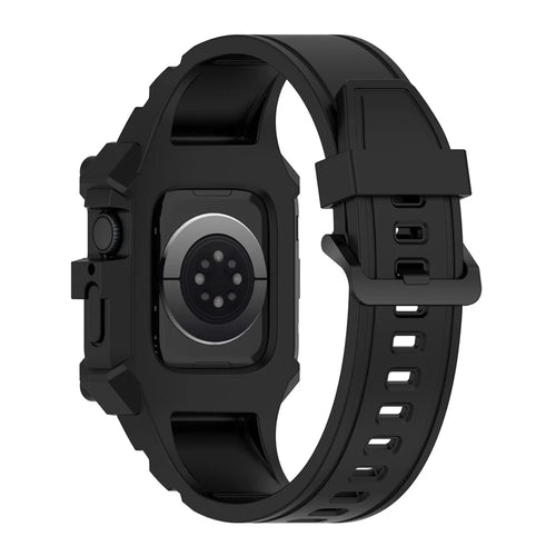 For Apple Watch Series 7 45mm / Series 6 / 5 / 4 / SE 44mm / SE (2022) 44mm / Series 1 / 2 / 3 42mm Silicone Watch Band Anti-Drop Watch Strap Replacement Parts - Black - 1