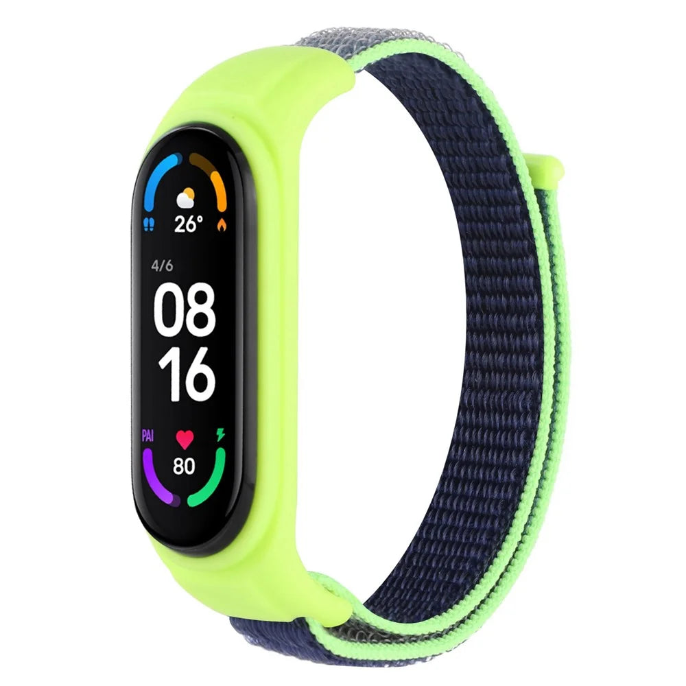 For Xiaomi Mi Band 3 / Band 4 / Band 5 / Band 6 / Band 7 Nylon Sport Band Adjustable Anti-lost Bracelet with Silicone Watch Case - Midnight Blue - 2