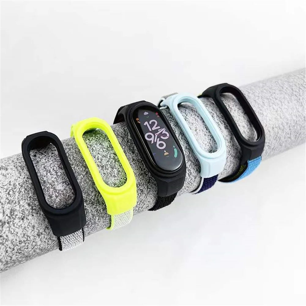 For Xiaomi Mi Band 3 / Band 4 / Band 5 / Band 6 / Band 7 Nylon Sport Band Adjustable Anti-lost Bracelet with Silicone Watch Case - Midnight Blue - 4