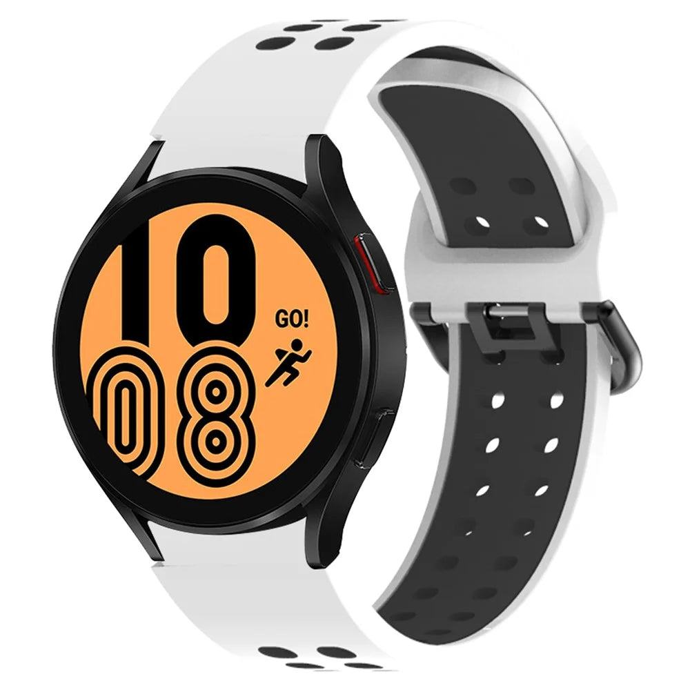 For Samsung Galaxy Watch 5 40mm / 44mm  /  5 Pro 45mm Dual-Color Watch Band Replacement Watch Strap 20mm Silicone Watchband with Dual-Hole Buckle - White  /  Black - 2
