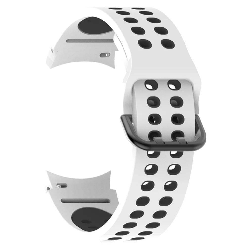 For Samsung Galaxy Watch 5 40mm / 44mm  /  5 Pro 45mm Dual-Color Watch Band Replacement Watch Strap 20mm Silicone Watchband with Dual-Hole Buckle - White  /  Black - 3