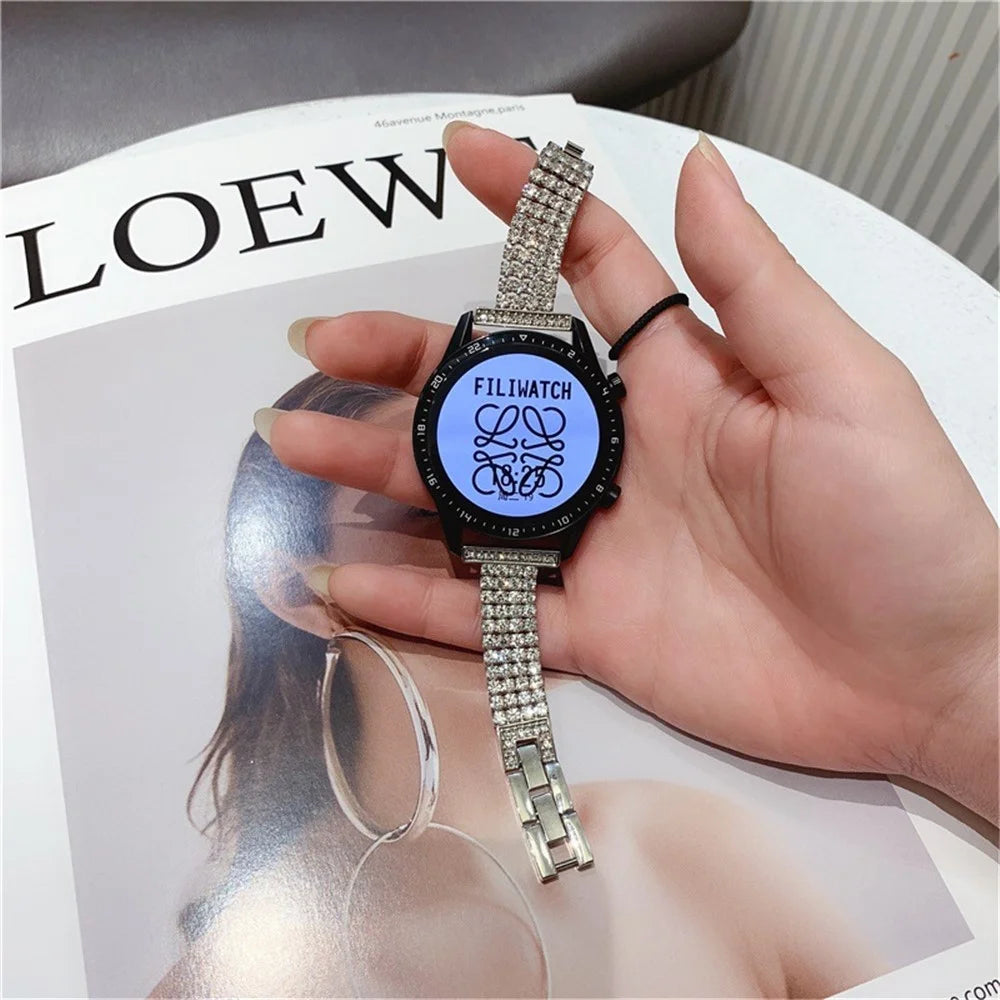 For Samsung Galaxy Watch 5 40mm / 44mm / Watch 5 Pro 45mm Four Rows Wrist Strap Metal Rhinestone Decor Wrist Strap Watch Band - Silver - 3