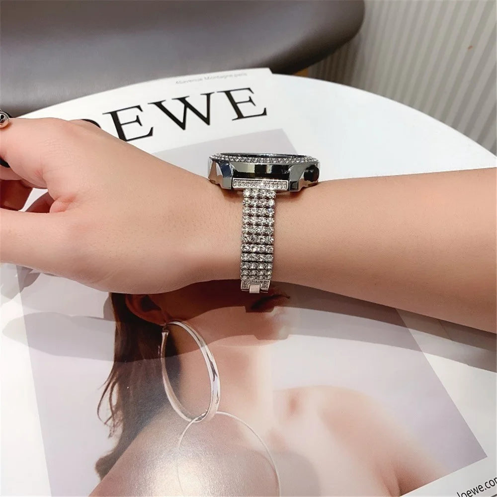 For Samsung Galaxy Watch 5 40mm / 44mm / Watch 5 Pro 45mm Four Rows Wrist Strap Metal Rhinestone Decor Wrist Strap Watch Band - Silver - 4