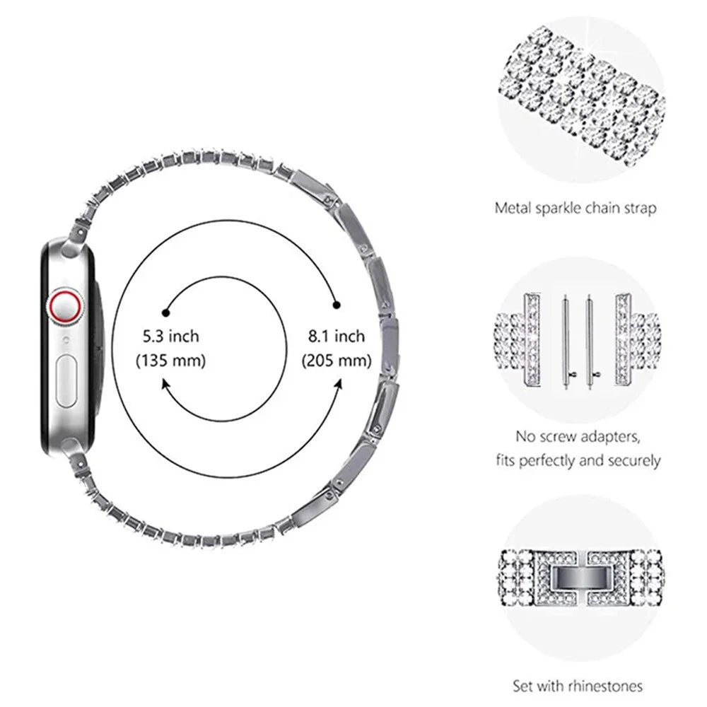 For Samsung Galaxy Watch 5 40mm / 44mm / Watch 5 Pro 45mm Four Rows Wrist Strap Metal Rhinestone Decor Wrist Strap Watch Band - Silver - 5