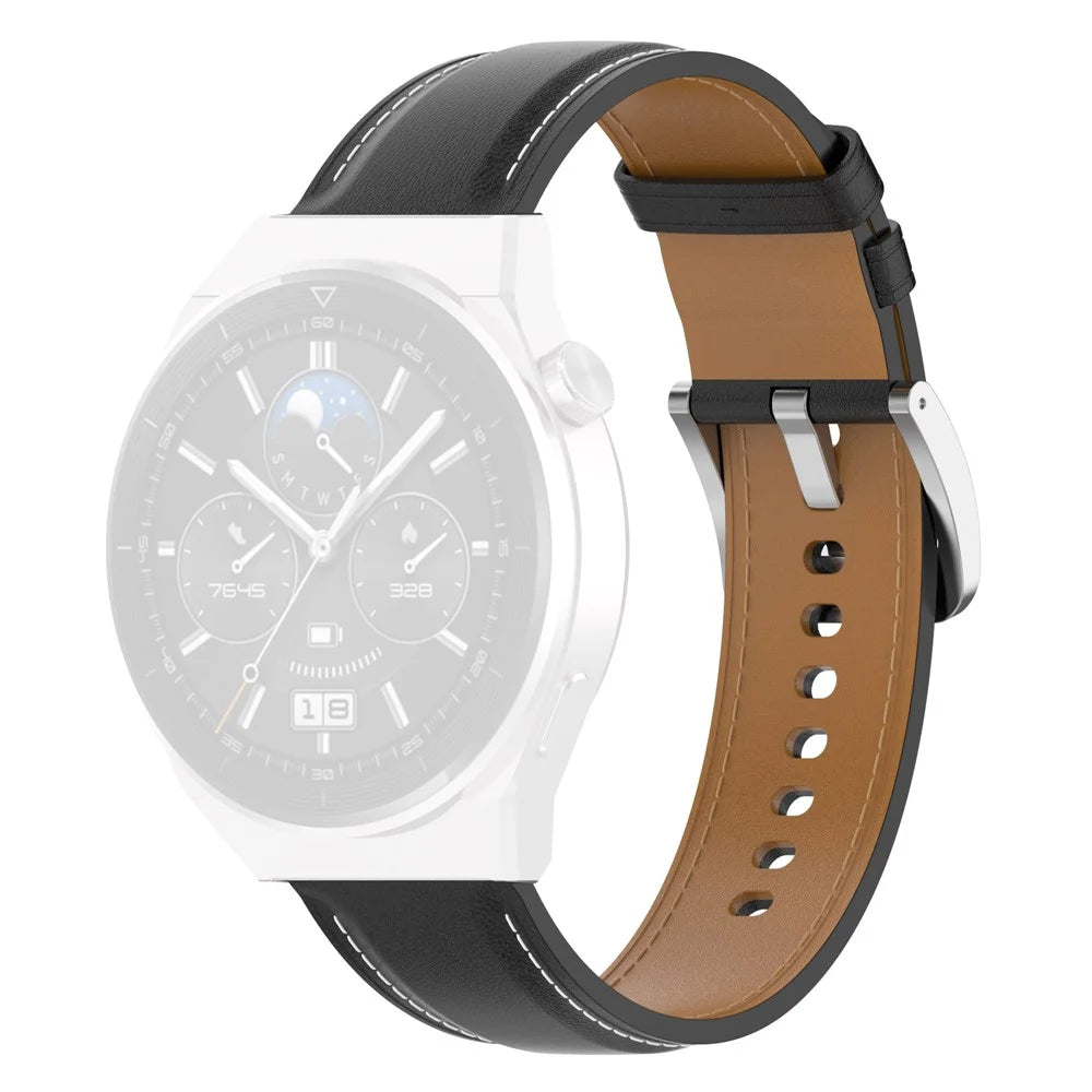 For Samsung Galaxy Watch6 40mm 44mm / Watch6 Classic 43mm 47mm / Watch 5 40mm 44mm / 5 Pro 45mm / Watch4 40mm 44mm Genuine Leather Smart Watch Band Wrist Strap - Black - 1