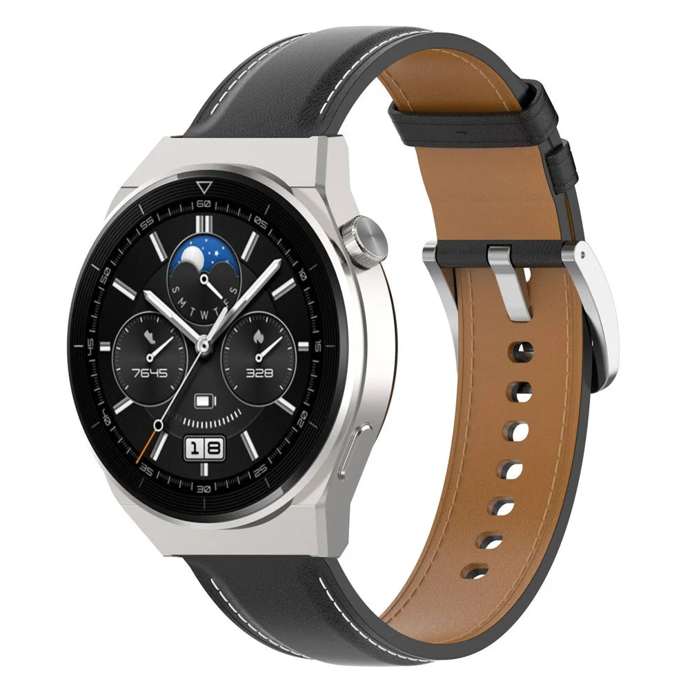 For Samsung Galaxy Watch6 40mm 44mm / Watch6 Classic 43mm 47mm / Watch 5 40mm 44mm / 5 Pro 45mm / Watch4 40mm 44mm Genuine Leather Smart Watch Band Wrist Strap - Black - 2