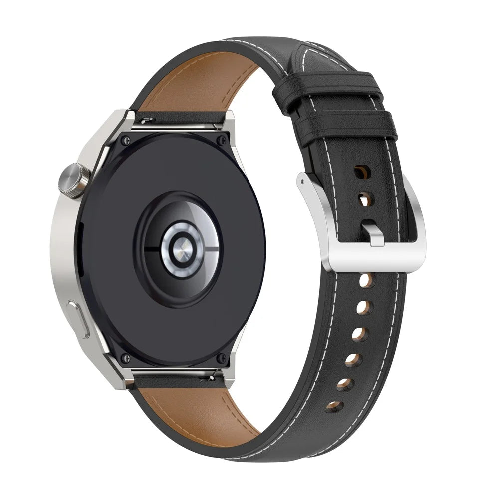 For Samsung Galaxy Watch6 40mm 44mm / Watch6 Classic 43mm 47mm / Watch 5 40mm 44mm / 5 Pro 45mm / Watch4 40mm 44mm Genuine Leather Smart Watch Band Wrist Strap - Black - 5