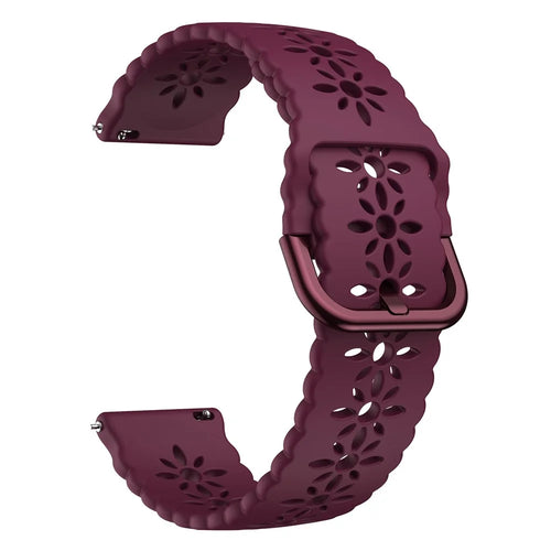 For Samsung Galaxy Watch 5 40mm / 44mm / Watch 5 Pro 45mm Silicone Watch Band Hollowed-out Plum Blossom Wrist Strap Replacement - Wine Red - 1