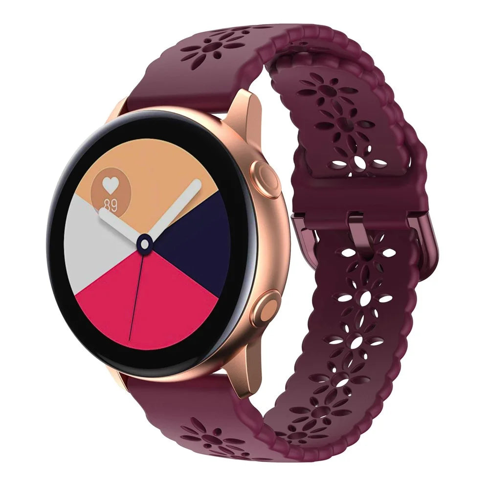 For Samsung Galaxy Watch 5 40mm / 44mm / Watch 5 Pro 45mm Silicone Watch Band Hollowed-out Plum Blossom Wrist Strap Replacement - Wine Red - 2