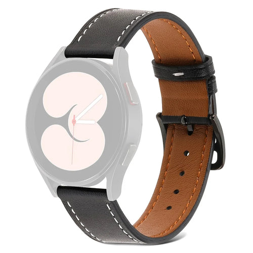 For Samsung Galaxy Watch 5 40mm / 44mm / Watch 5 Pro 45mm Textured Genuine Leather Smart Watch Band Adjustable Buckle Strap - Black - 1