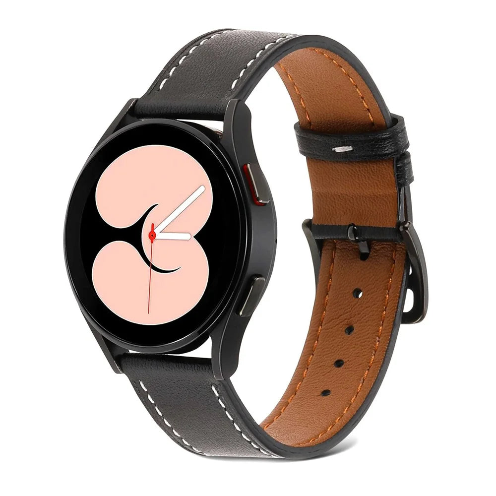For Samsung Galaxy Watch 5 40mm / 44mm / Watch 5 Pro 45mm Textured Genuine Leather Smart Watch Band Adjustable Buckle Strap - Black - 2