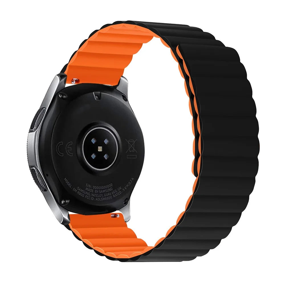 For Samsung Galaxy Watch 5 40mm / Watch 5 44mm / Watch 5 Pro 45mm Replacement Silicone Watch Strap 20mm Magnetic Adjustable Wrist Band - Black / Orange - 1