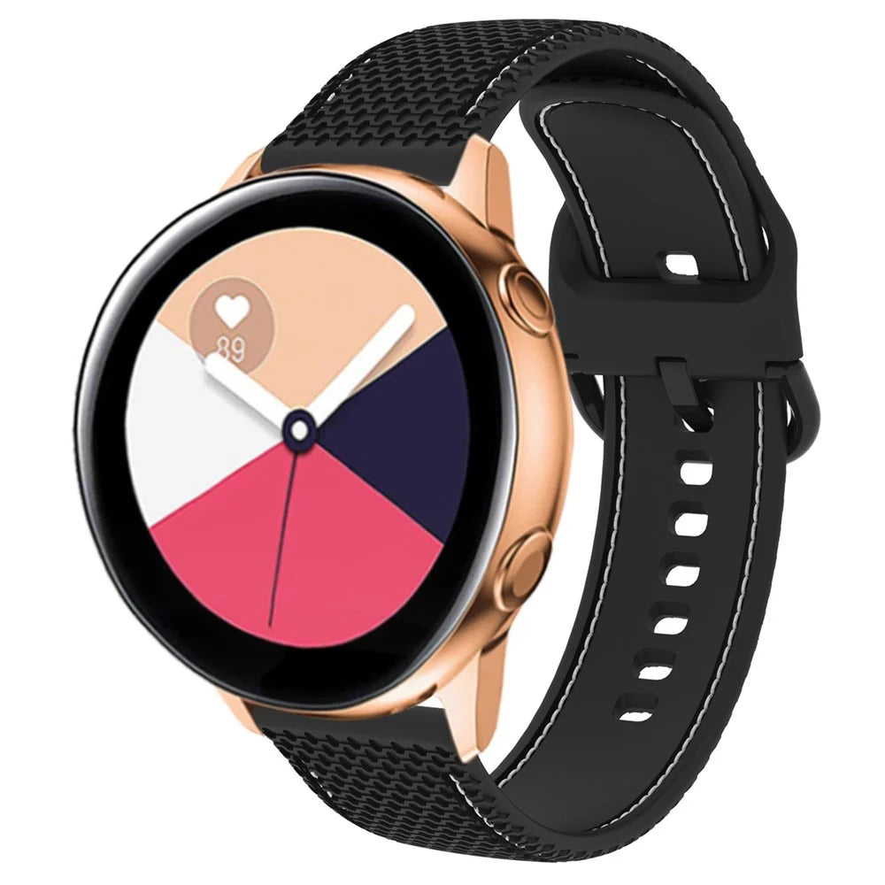 For Samsung Galaxy Watch 5 40mm / Watch 5 44mm / Watch 5 Pro 45mm Stitching Line Dual Color Silicone Watch Band Replacement Wrist Strap - Black / White Line - 2