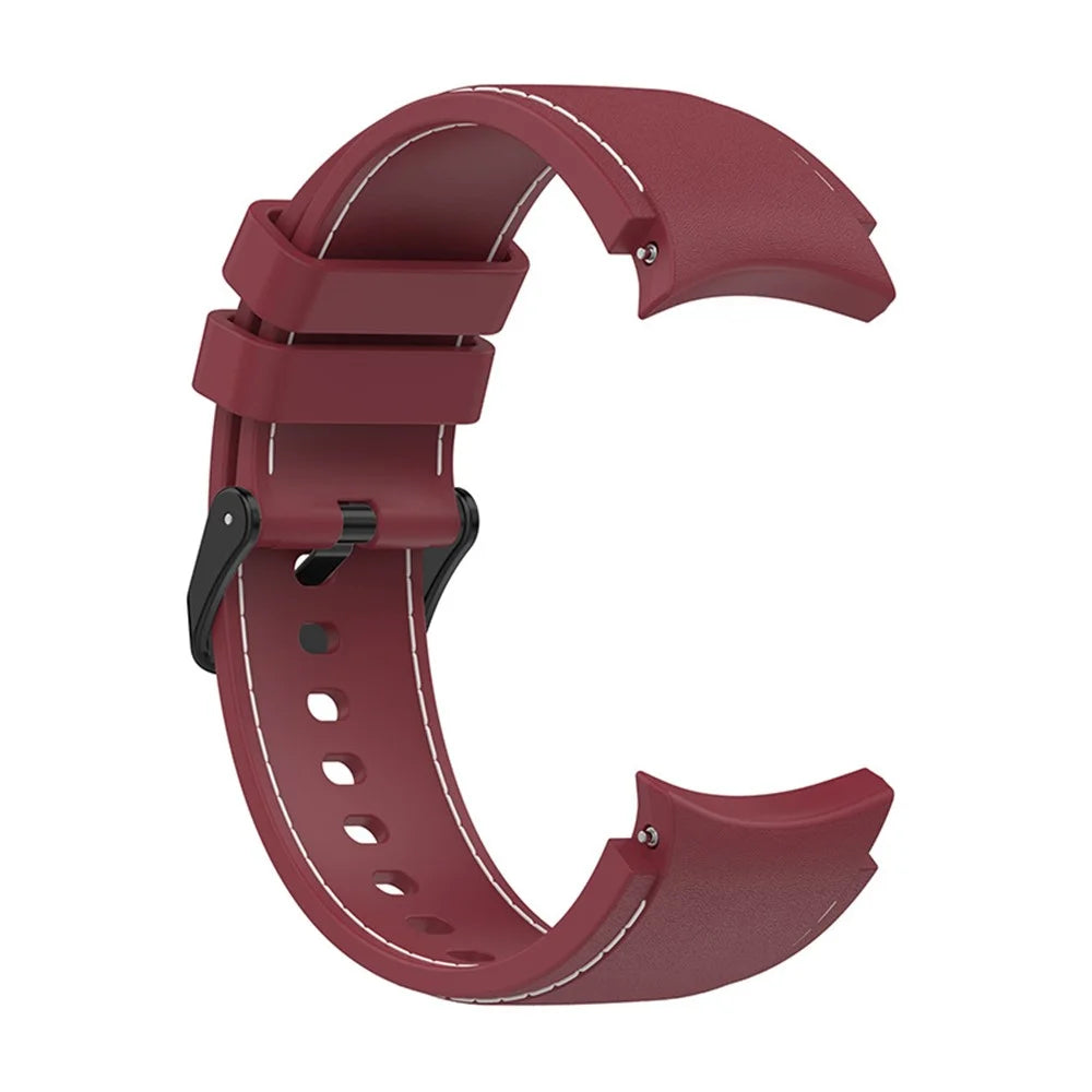 For Samsung Galaxy Watch6 40mm 44mm / Watch6 Classic 43mm 47mm / Watch 5 40mm 44mm / 5 Pro 45mm / Watch4 40mm 44mm Silicone Watch Band Stitching Line Black Buckle Wrist Strap Replacement, Size S - Wine Red / White - 5