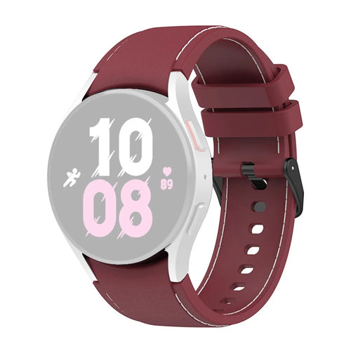 For Samsung Galaxy Watch6 40mm 44mm / Watch6 Classic 43mm 47mm / Watch 5 40mm 44mm / 5 Pro 45mm / Watch4 40mm 44mm Watch Band Silicone Stitching Line Replacement Wrist Strap with Black Buckle, Size L - Wine Red / White - 1