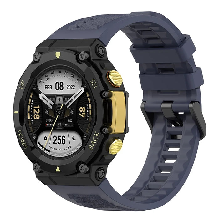 For Huami Amazfit T-Rex 2 Solid Color Soft Silicone Sports Smart Watch Band Replacement Wrist Strap - Dark Blue - 2