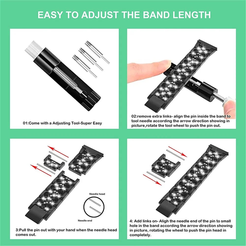 For Garmin Vivomove / Samsung Galaxy Watch3 41mm / Huawei Watch GT 2 42mm Three Beads Rhinestones Decor Watch Band 20mm Replacement Alloy Watch Strap - Black - 4