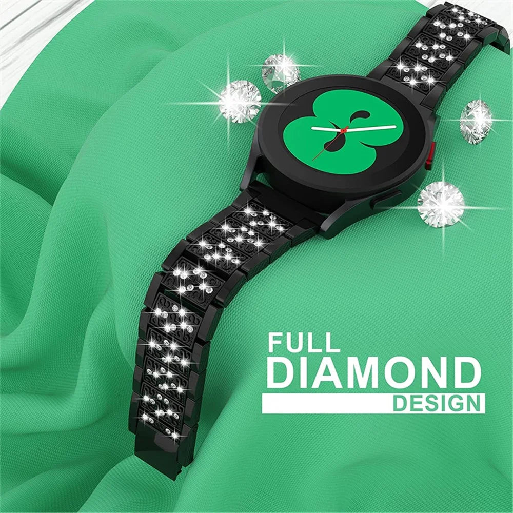 For Garmin Vivomove / Samsung Galaxy Watch3 41mm / Huawei Watch GT 2 42mm Three Beads Rhinestones Decor Watch Band 20mm Replacement Alloy Watch Strap - Black - 5
