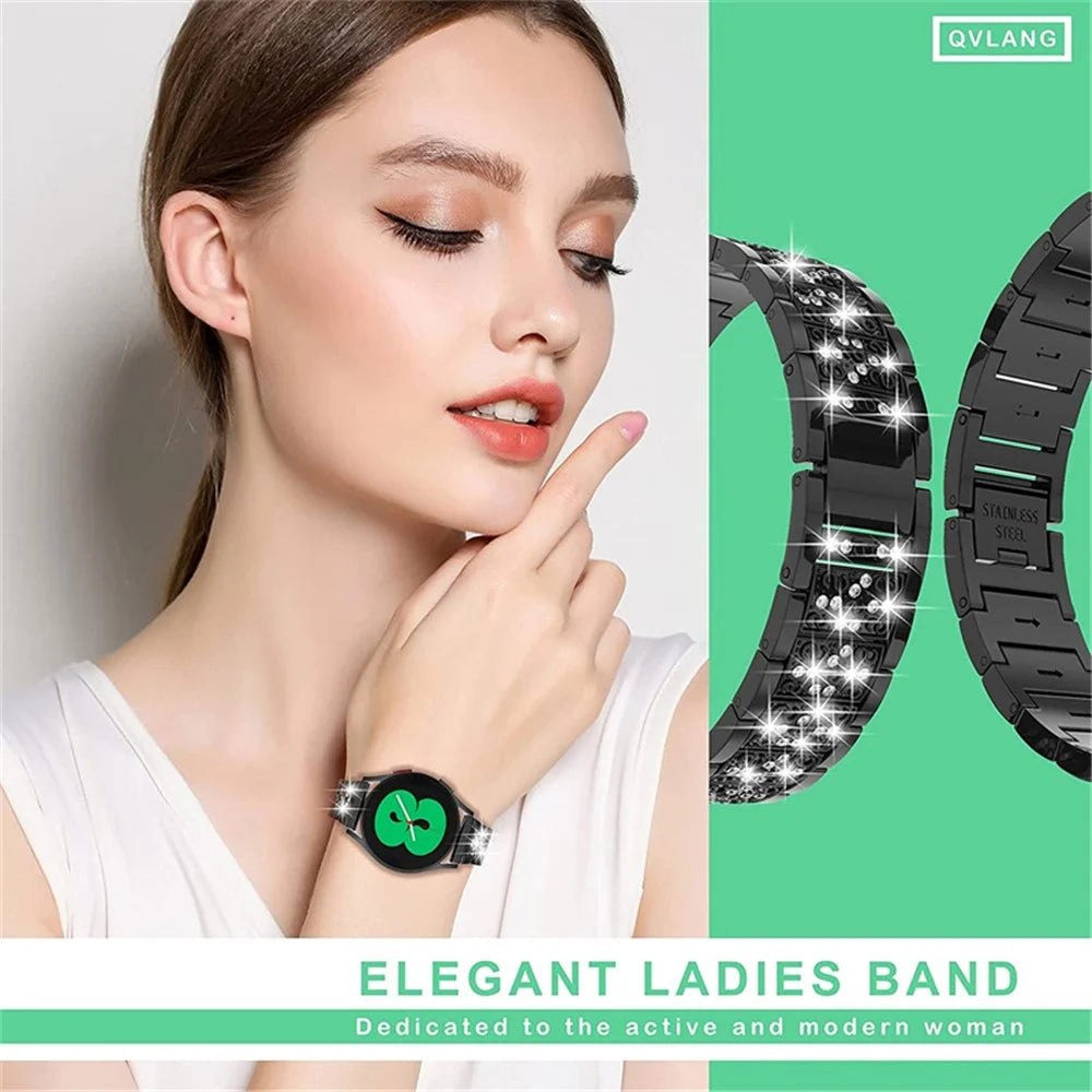 For Garmin Vivomove / Samsung Galaxy Watch3 41mm / Huawei Watch GT 2 42mm Three Beads Rhinestones Decor Watch Band 20mm Replacement Alloy Watch Strap - Black - 6
