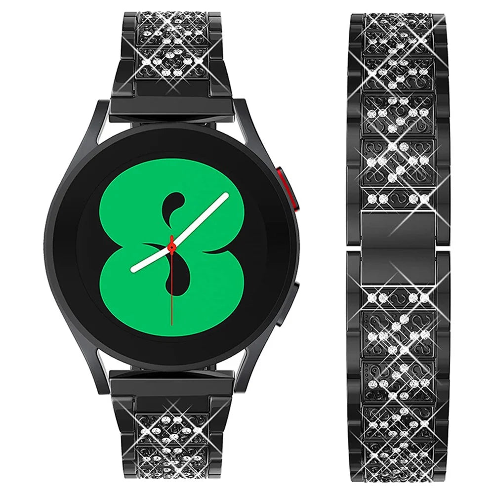 For Samsung Galaxy Watch3 45mm / Huawei Watch GT 46mm Alloy Watch Band 22mm Quick Release Three Beads Rhinestones Decor Bracelet - Black - 2