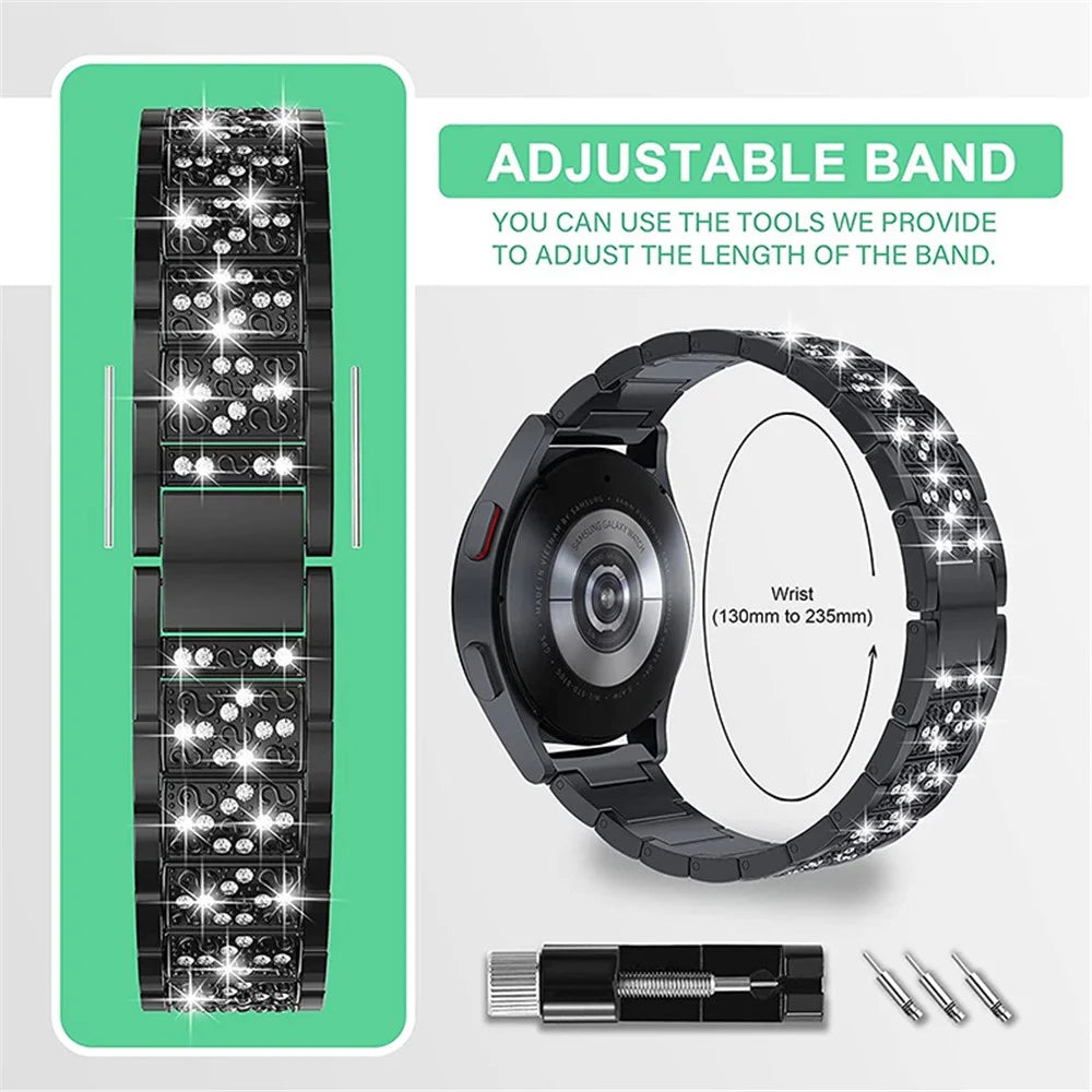 For Samsung Galaxy Watch3 45mm / Huawei Watch GT 46mm Alloy Watch Band 22mm Quick Release Three Beads Rhinestones Decor Bracelet - Black - 3
