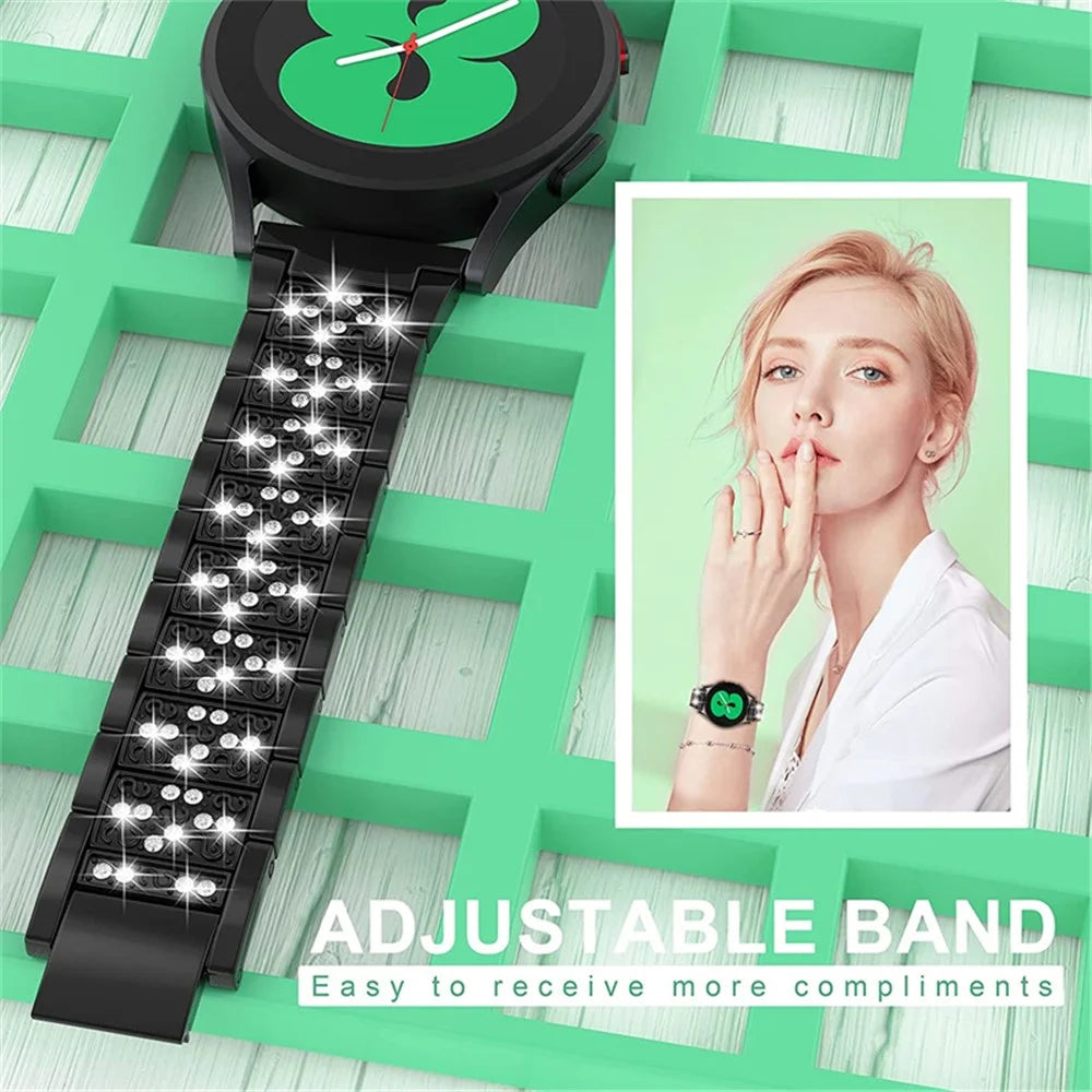 For Samsung Galaxy Watch3 45mm / Huawei Watch GT 46mm Alloy Watch Band 22mm Quick Release Three Beads Rhinestones Decor Bracelet - Black - 7