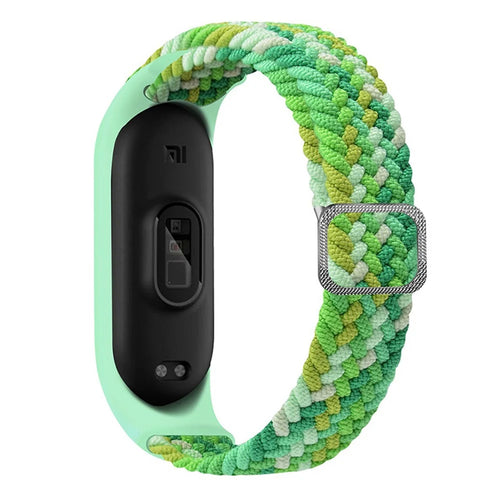 For Xiaomi Mi Band 5 / Band 6 / Band 7 Stretchy Nylon Solo Loop Band Adjustable Braided Sport Elastics Strap - Colorful Green - 1