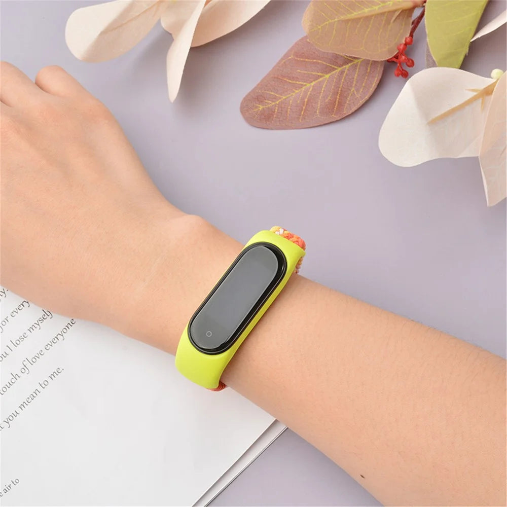 For Xiaomi Mi Band 5 / Band 6 / Band 7 Stretchy Nylon Solo Loop Band Adjustable Braided Sport Elastics Strap - Colorful Green - 2