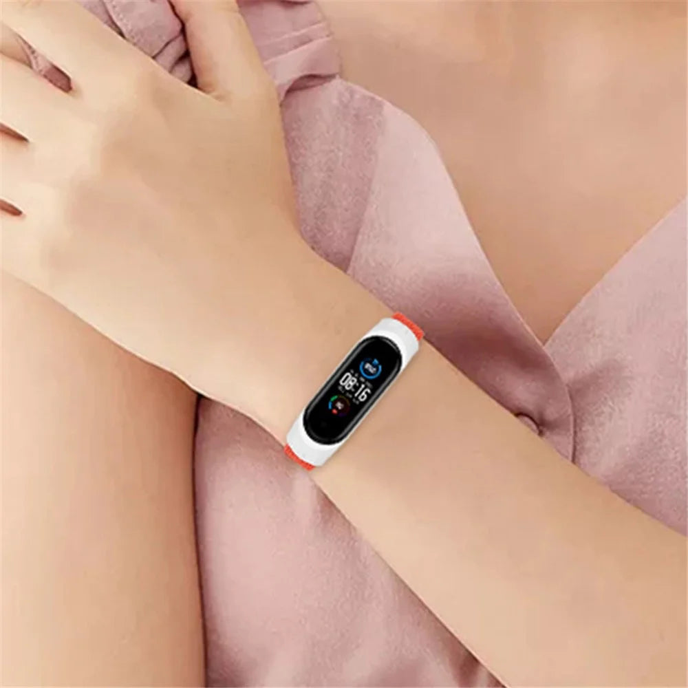 For Xiaomi Mi Band 5 / Band 6 / Band 7 Stretchy Nylon Solo Loop Band Adjustable Braided Sport Elastics Strap - Colorful Green - 3