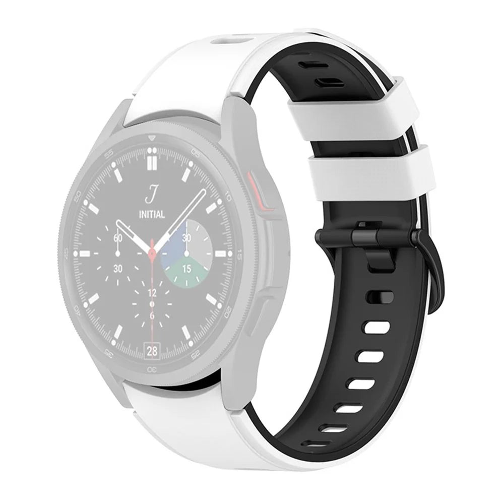 For Samsung Galaxy Watch6 40mm 44mm / Watch6 Classic 43mm 47mm / Watch 5 40mm 44mm / 5 Pro 45mm / Watch4 40mm 44mm / Watch3 41mm Dual-Color Silicone Watch Band Strap - White / Black - 1