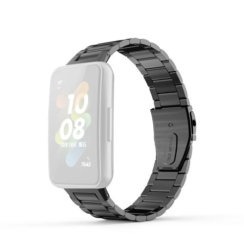 For Huawei Band 7 Three Beads Stainless Steel Smart Watch Band Replacement Anti-wear Wrist Strap - Black - 1
